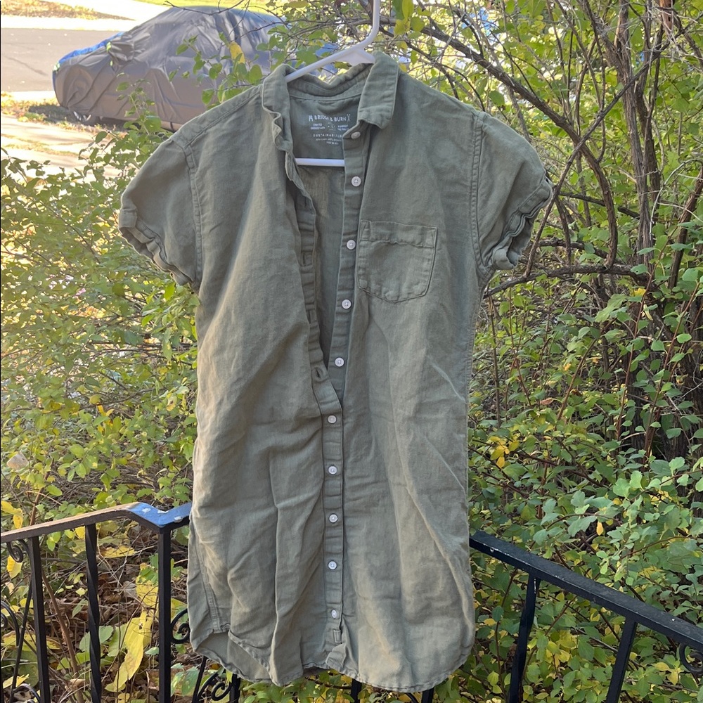 Olive Green Button-Up Shirt dress